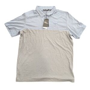 NWT TravisMathew Mens‎ A Soiree Sight Polo Shirt Blue Gray Colorblock 1MU100 XXL